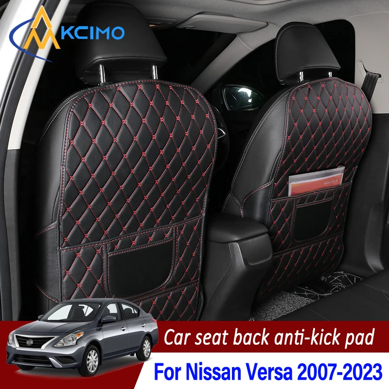 

For Nissan Versa 2007-2023 PU Leather Car Anti-Kick Pad Seat Back Protector Cover Back Seat Organizer with Storage Pocket