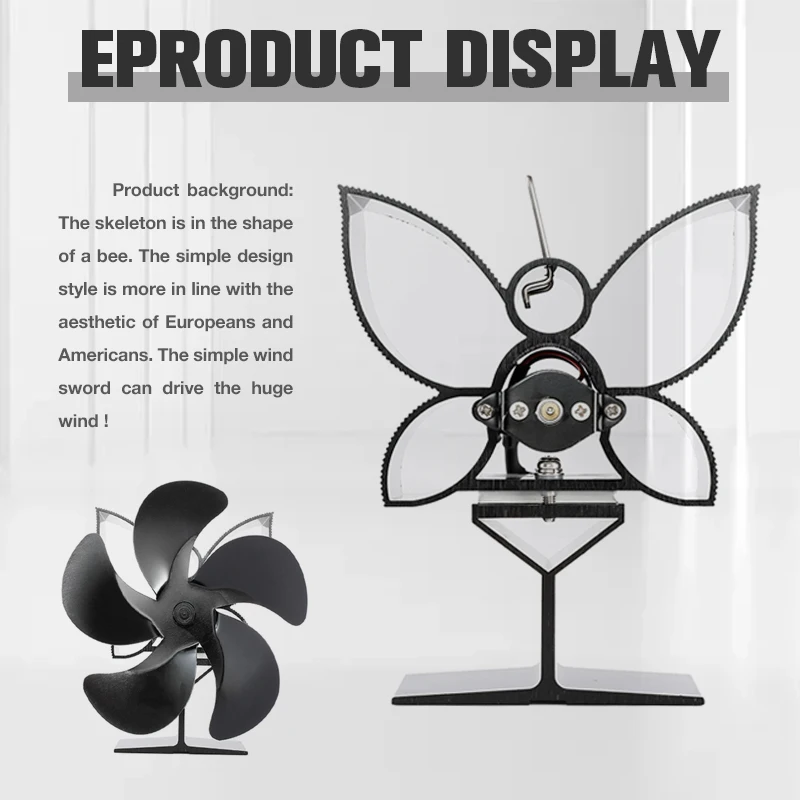 Heat Powered Stove Fan With 5 Blades Log Wood Burner Eco Friendly Fan Quiet Home Black Fireplace Fan Efficient Heat Distribution