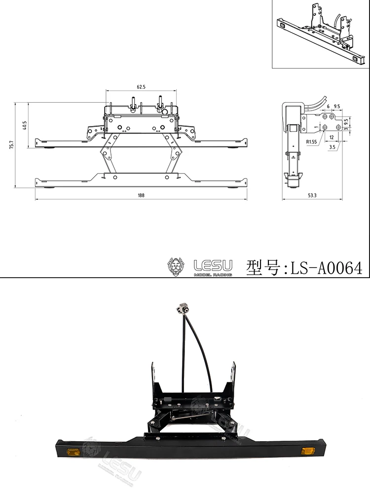

LESU Metal Hydraulic Telescopic Bumper Parts for Toy 1/14 Foldable Roll On Off Dumper Frame A0064 DIY Remote Control Truck Model
