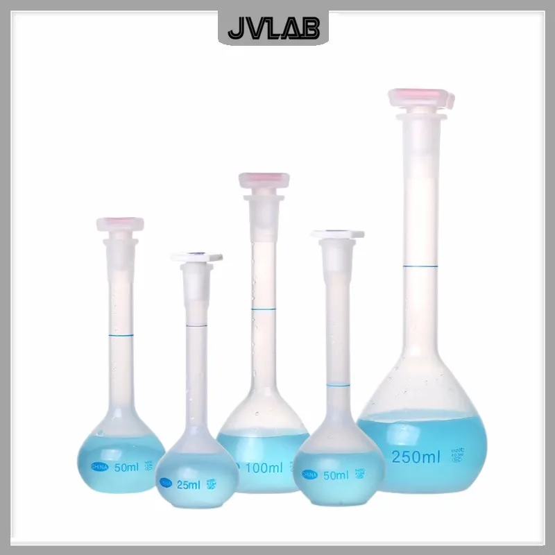 Plastic Volumetric Flask Laboratory PP Container Bottle White Flask With Plug Liquid Dispensing Bottle 25 50 100 250 500 1000 mL