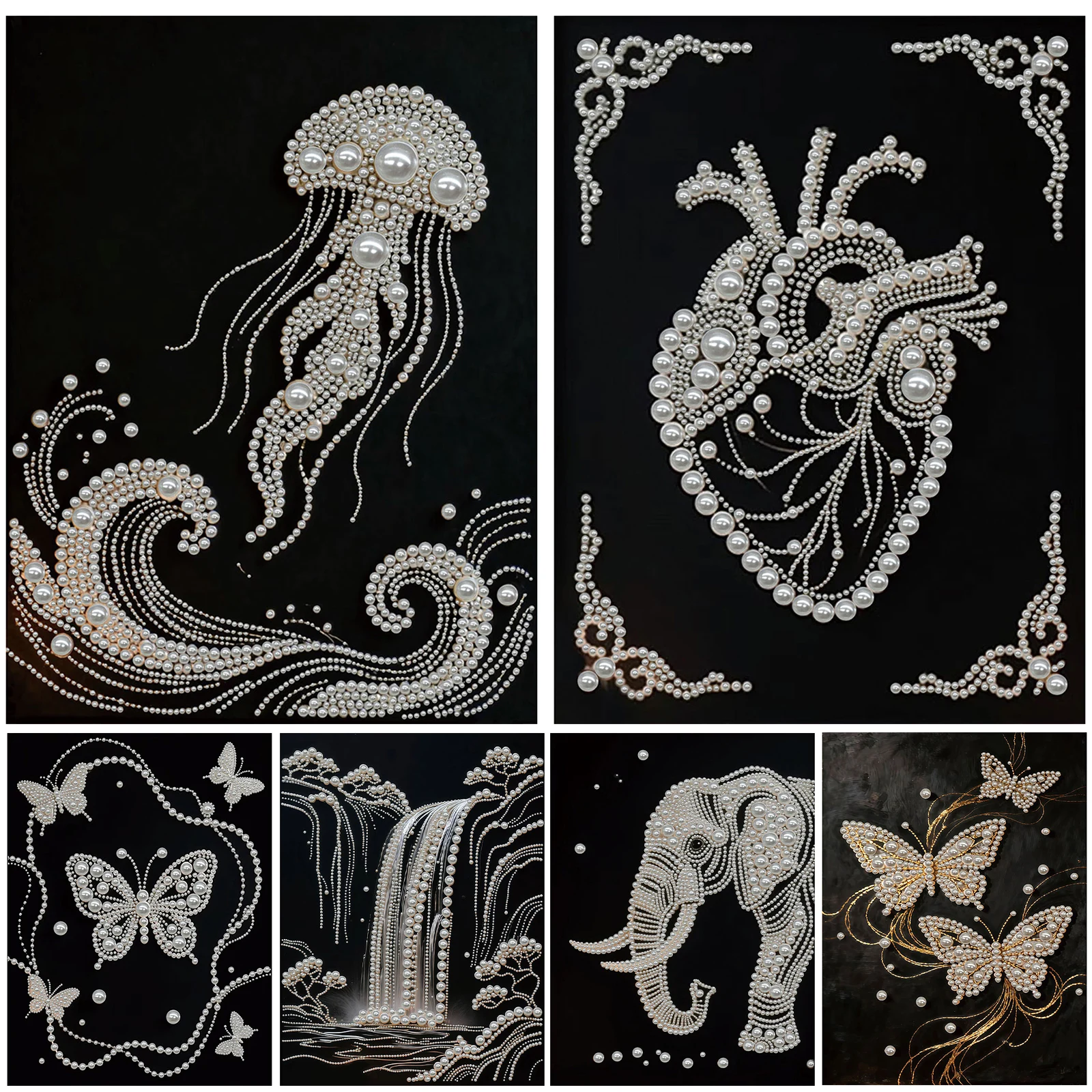 

Pearl Gem Diamond Art Painting Kits Jellyfish/Waterfall Diamond Dots Paintings Picture Arts Craft 30x40cm with Frame for Adults