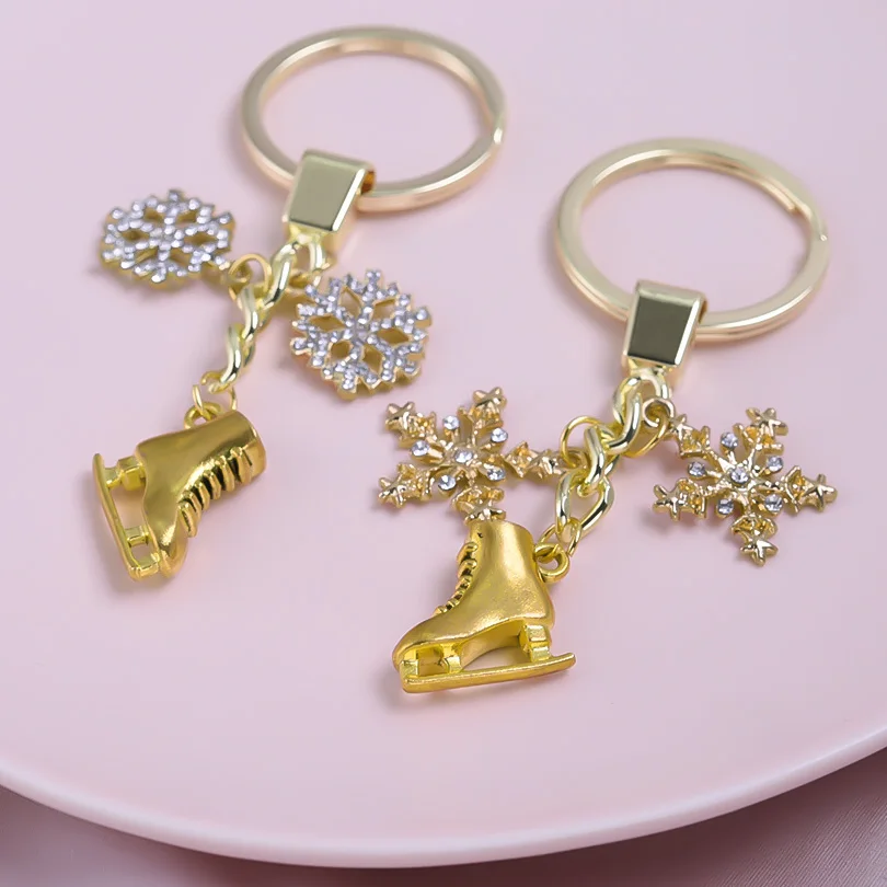 Punk Rainbow Figure Skating Snowflake Keychain for Jewelry Accessories Metal Keyrings Bag Car Key Alloy Pendant Trendy Trinket