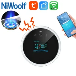 Tuya-Sensor de fugas de Gas Wifi, pantalla Led, Combustible inteligente, seguridad para el hogar, Detector de temperatura de alarma de fugas de Gas glp Natural