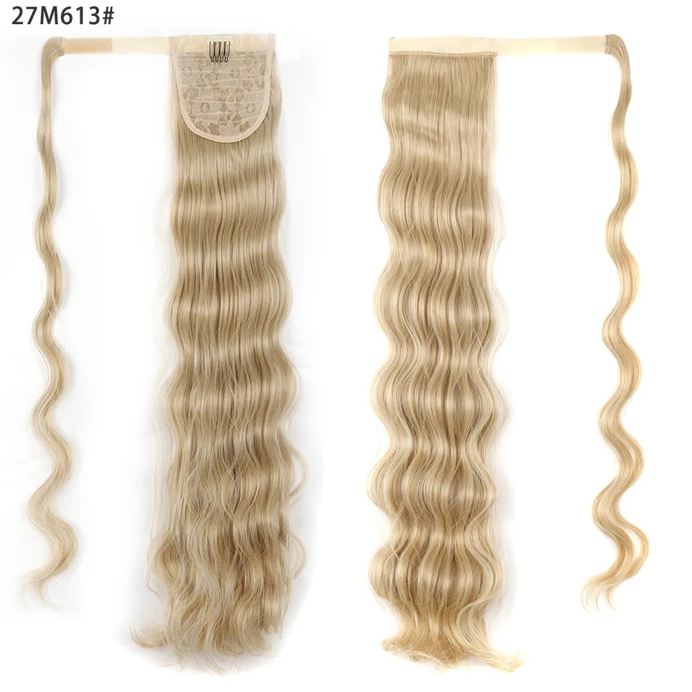 VIVIEIEI 24 Inches Long Natural Wave Ponytail Extension Hair Wig Ombre Honey Brown Blonde Synthetic Wrap Around Clip Ponytail