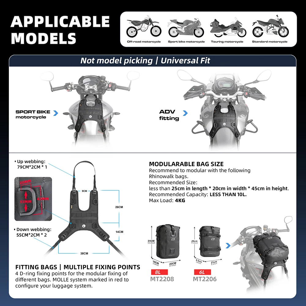 Rhinowalk Motorcycle Tank Bag Set 6L/8L/10L Waterproof Oil Tank Bag With Universal Install Base Front Motor Fuel Tank Luggage