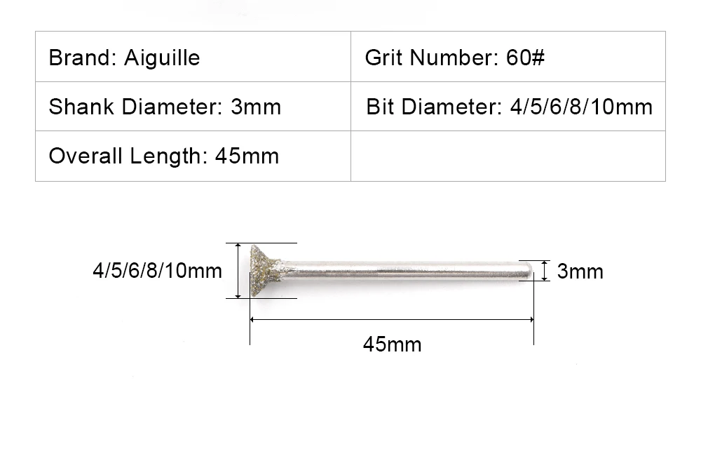 Aiguille Diamant-Schleifkopf Runder Scheibenschleifkopf 60 # 4/5/6/8/10mm für Jade-Polieren, Glätten, Rillen und Reinigung – Detail 3