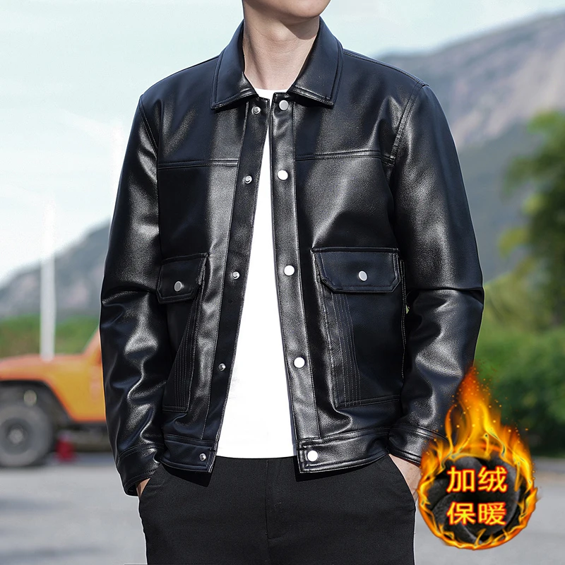 

Кожаная мужская куртка на весну и осень. Винтажная мужская кожаная куртка из искусственной кожи. Мужская байкерская кожаная куртка. Новый кожаный пиджак для мужчин.