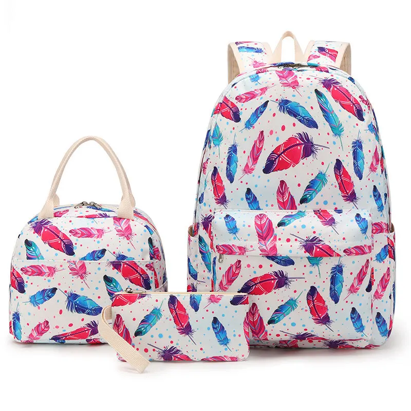 New style backpack women's printed primary school bag three-piece backpack