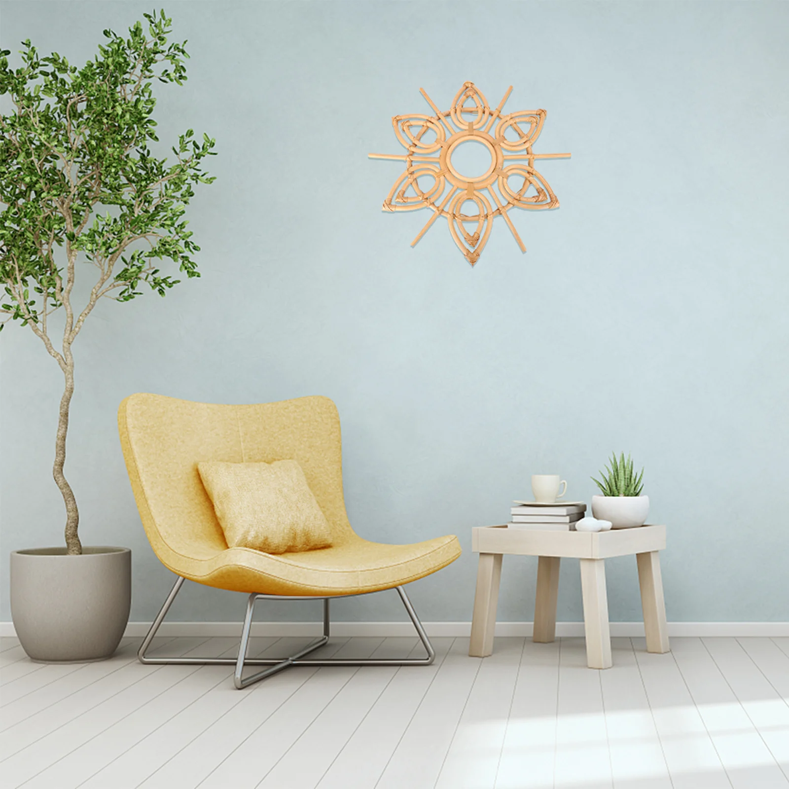 

1Pcs Wall Hanging Mirror Decor Rattan Khaki Woven Home Mirror Pendant Room Adorn Resistant Texture Ornament