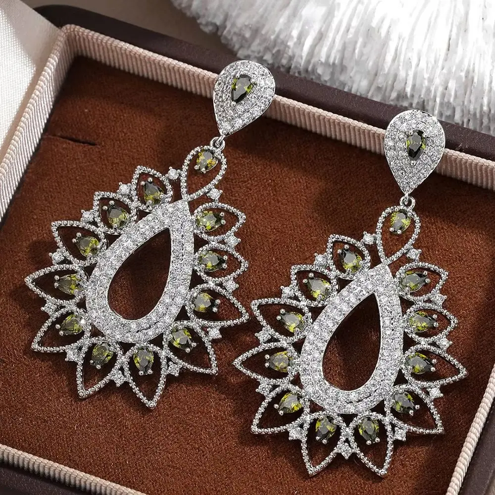 

Missvikki Luxury Cute Flower Pendant Earrings Trendy Cubic Zircon Indian Earrings for Women Wedding Engagement Party JEWELRY