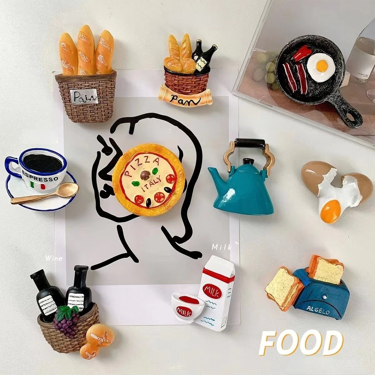 Gourmet Refrigerator 3D Stereo Food Magnetic Stickers Personalized Decorative Egg Bread Creative Magnetic Stickers