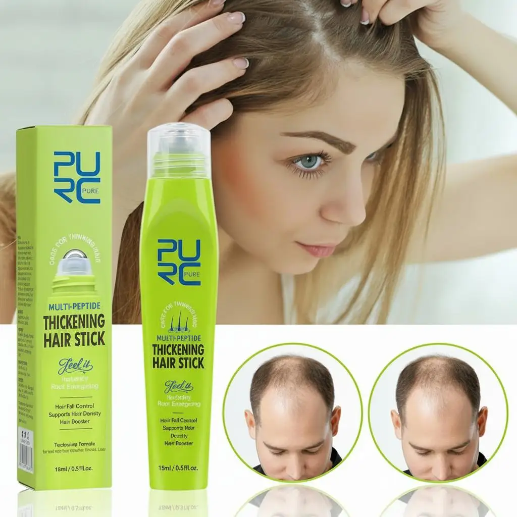 

Сыворотка для роста волос с биотином и пептидом, 15 мл, портативный роликовый шарик для лечения кожи головы для истонченных волос, объема и блеска, легко наносится корня