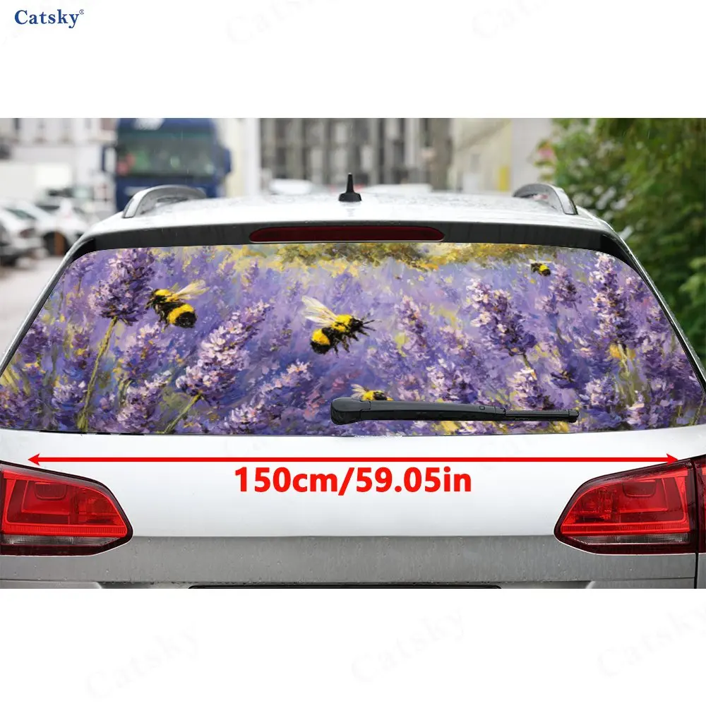 لافندر فيلد بيز مشغول مغامرة بولي كلوريد الفينيل مثقب سيارة الفينيل يلتف ، دائم ملصق الزجاج الأمامي الخلفي للسيارة ، مقاوم للماء سيارة الخلفية فوز #2