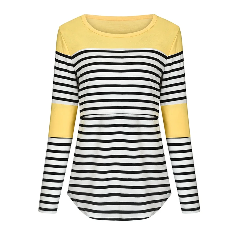 

Women Maternity T-shirt Clothes Summer Fall Long Sleeve Stripe Nursing Top Breastfeeding Shirts Pregnancy Clothes Plus Size