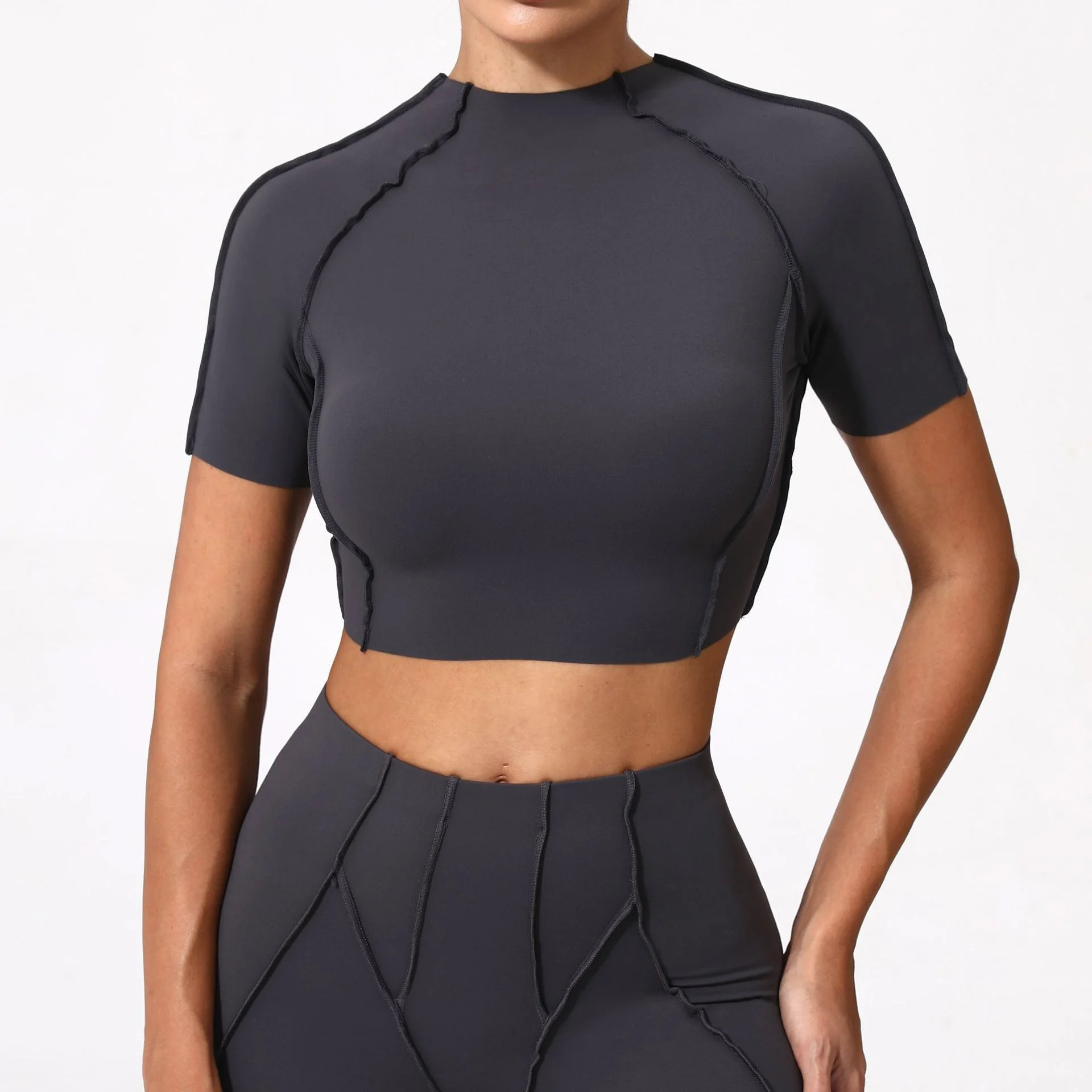 

New Yoga Wear, Women's Strapless Pad Slimming Short-Sleeved Top, High Elasticity and Lightweight Fitness Wear 4510