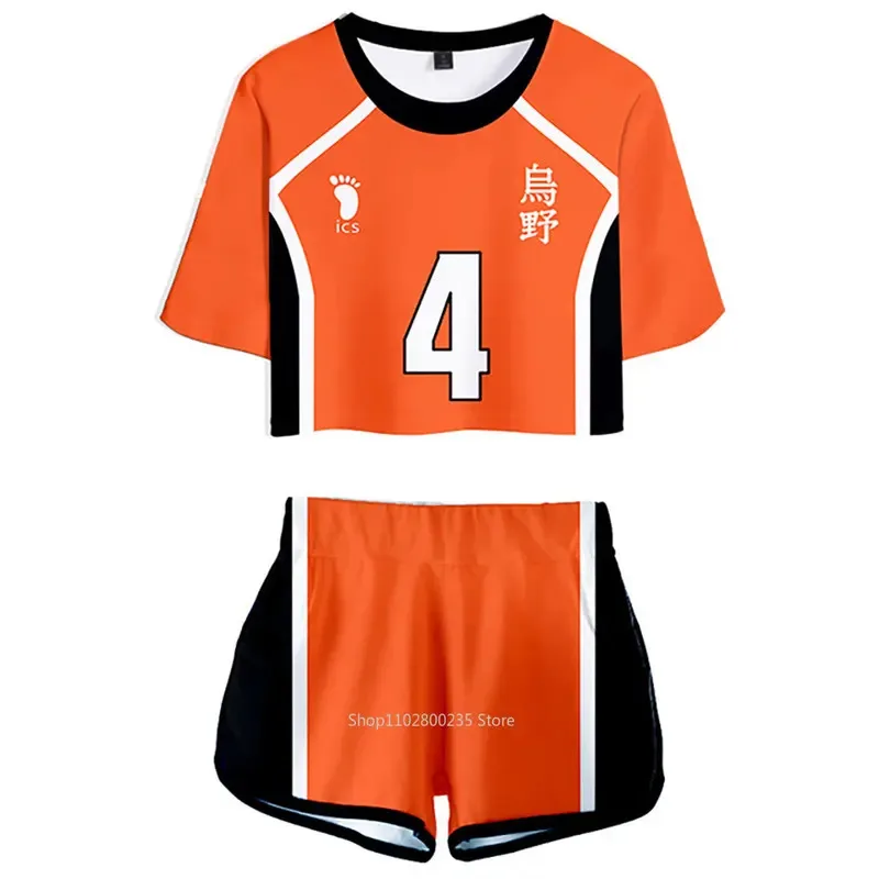 Haikyuu!! T-shirt Shoyo Costume Cosplay Hinata Shyouyou Uniforme Karasuno High School Pallavolo Club Donna Pantaloncini a maniche corte