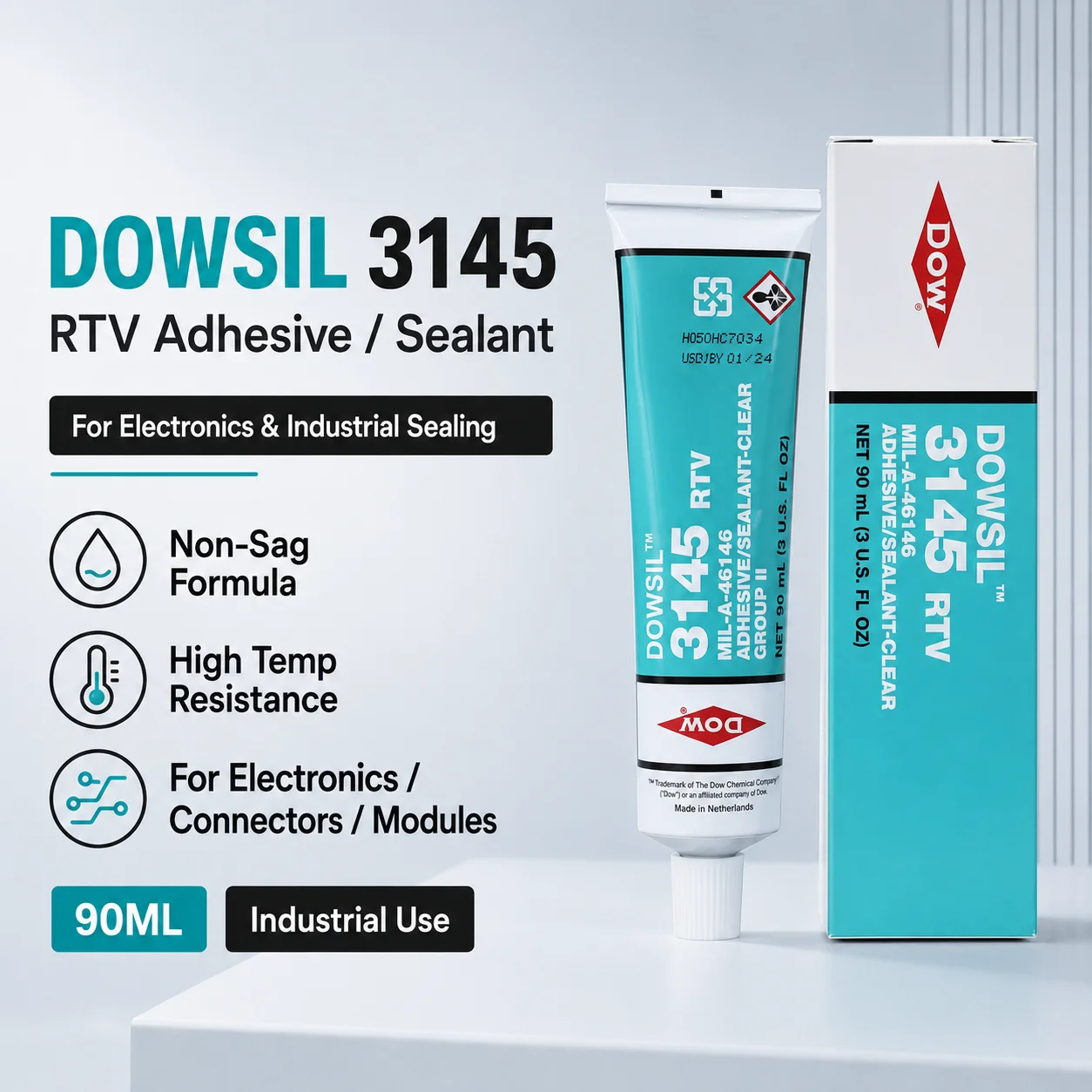 Adesivo de Silicone RTV Original DOWSIL Dow Corning 3140 3145, Selante Eletrônico para Componentes de PCB 90ML