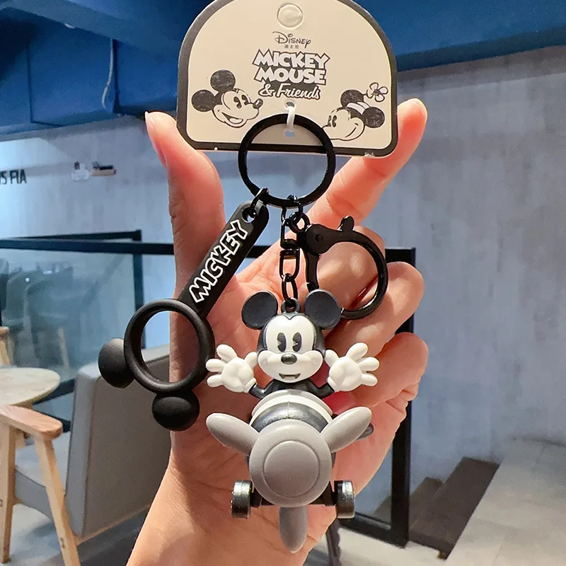 Chaveiro pingente pequeno para fêmea, aeronave giratória, Mickey e Minnie, criativo e personalizado, desenhos animados fofos, retrô, casal