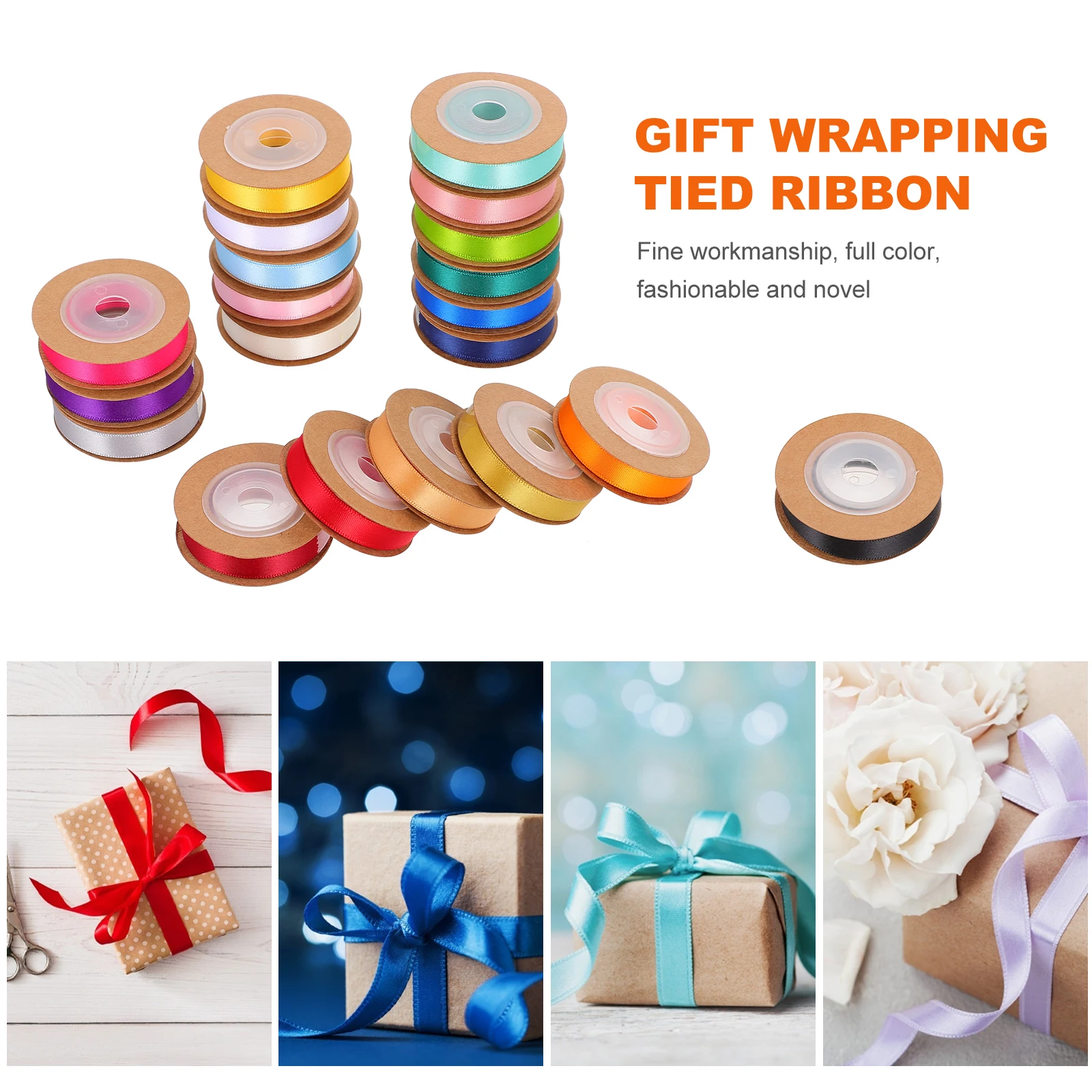 

20 Rolls White Polyester Ribbons Assorted DIY Decorative Gift Wrap Wedding Flower Packaging Double Faced Ribbon Bright Color