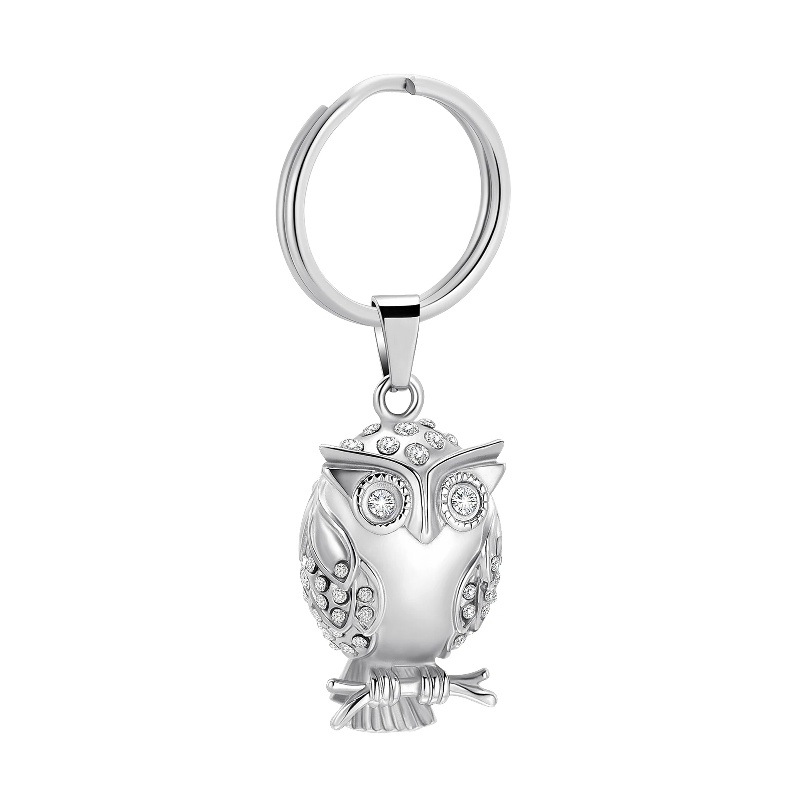 Owl Key Chain Cremation Jewelry Ashes Keepsake Memorial for Men Women Gifts Stainless Steel Pendant Keyrings