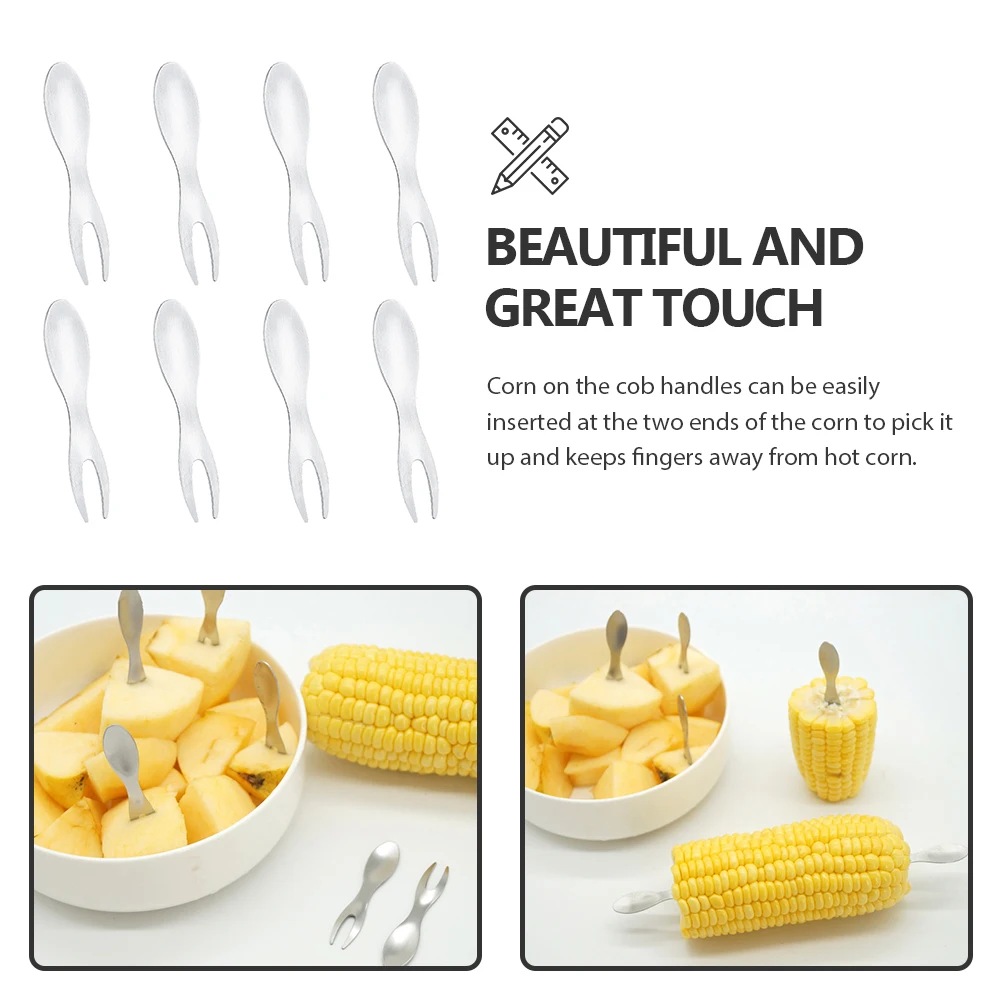 

8Pcs Stainless Steel Two-Tine Fruit Forks Corn Holders Dishwasher Safe for Barbecue Party Corn Forks Stainless Steel Fork