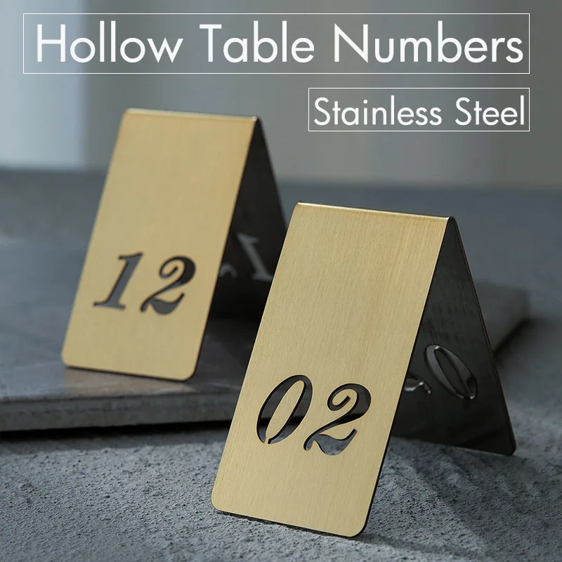 5PCS Stainless Steel Hollow Double Sides Standing Table Number Customized Desk Sign Plate Restaurant Cafe Bar Reserved Seat Card