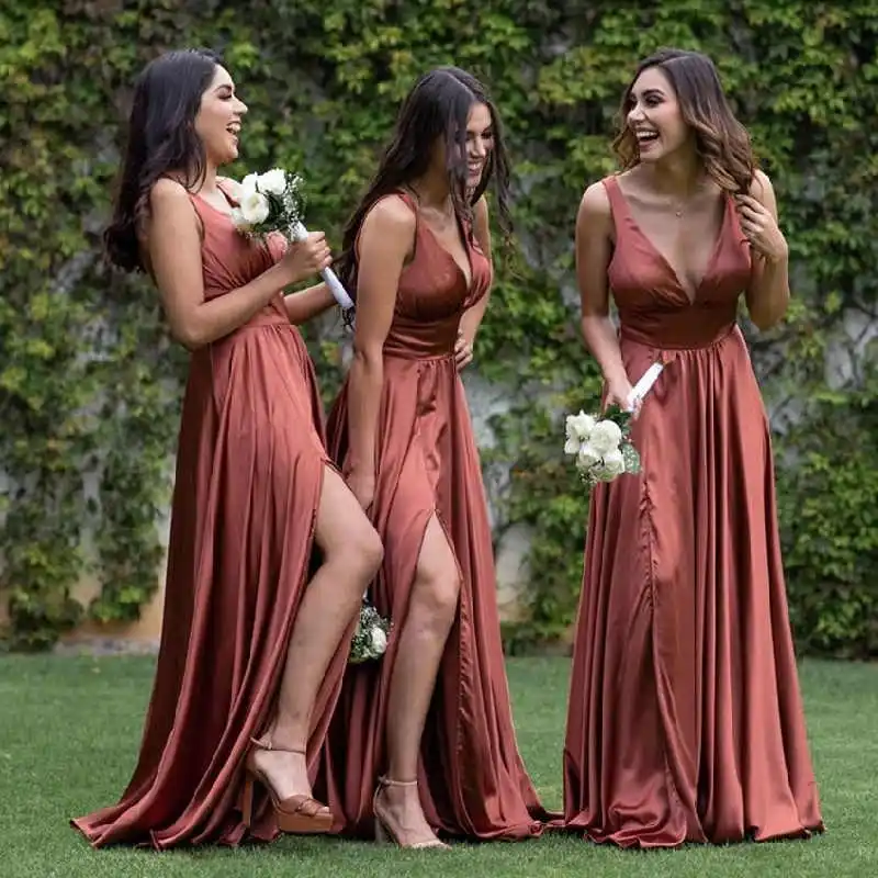 Vestido de casamento sem mangas com decote em v feminino, vestidos longos sexy para banquete e feriado, linha A, dama de honra, festa de casamento