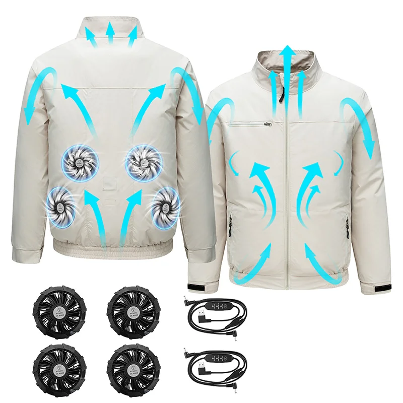 Summer Cooling Jacket Four Hole Fan Clothing Men USB Refrigeration Air Conditioning Clothes Outdoor Labor Protection Workwear