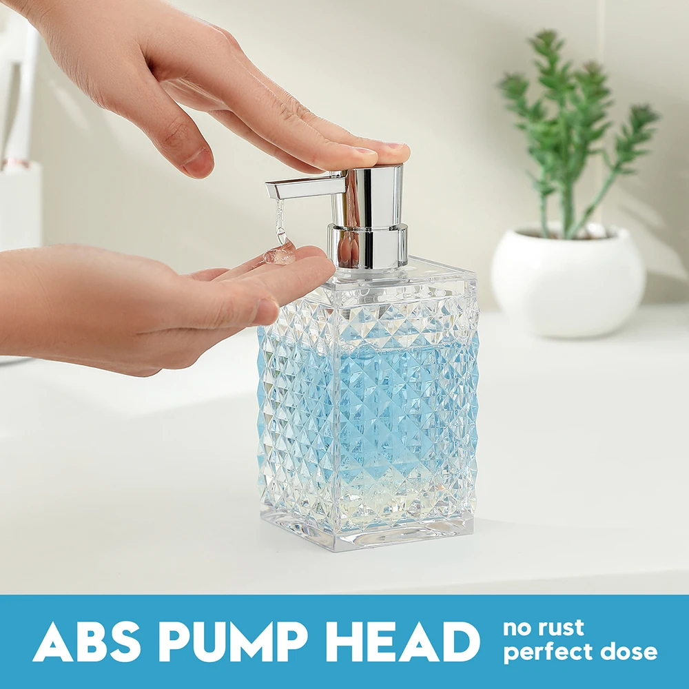 Clear Acrylic Liquid Hand Soap Dispenser（10oz） with Silver ABS Rust-Proof Pump for Bathroom, Kitchen, Countertop Transparent