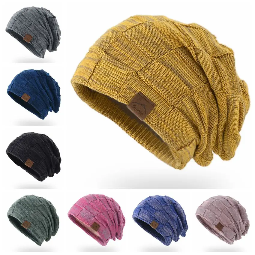 Czapka zimowa ciepła Plus Size na zewnątrz dzianinowa czapka męska damska wełniana czapka z pomponem Casual Stretch szydełkowa czapka czapka beanie dla kobiet mężczyzn