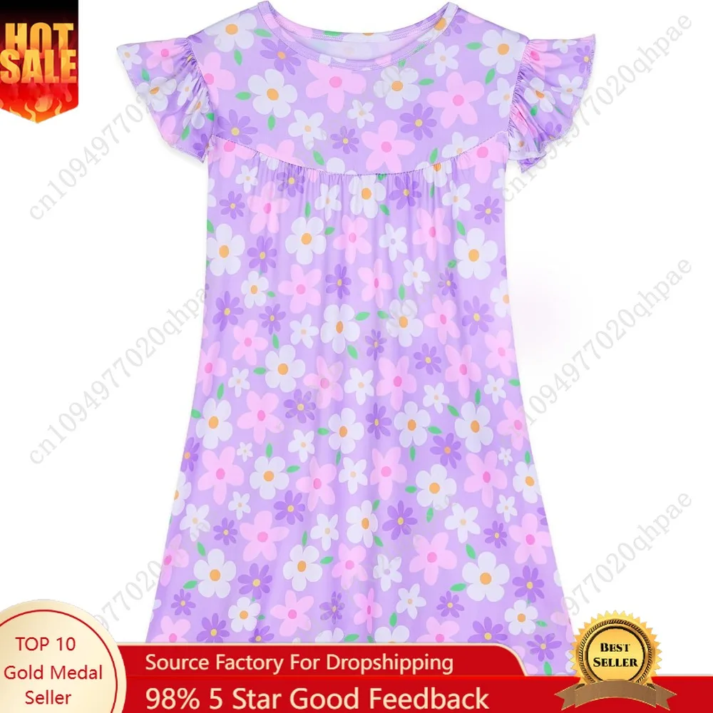 

MHJY Girls Nightgowns Flutter Short Sleeves Princess Nightgown Sleepwear Soft Night Dress for Kids Toddler Girls