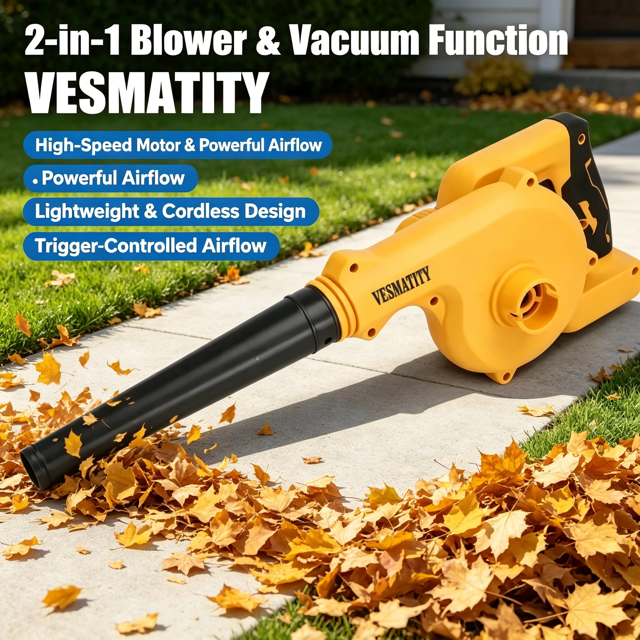 Vesmatity Electric Jobsite Air Blower Cordless Leaf Blower 2 in 1 Handle Vacuum Cleaner for Dewalt 18V Battery Pro Max