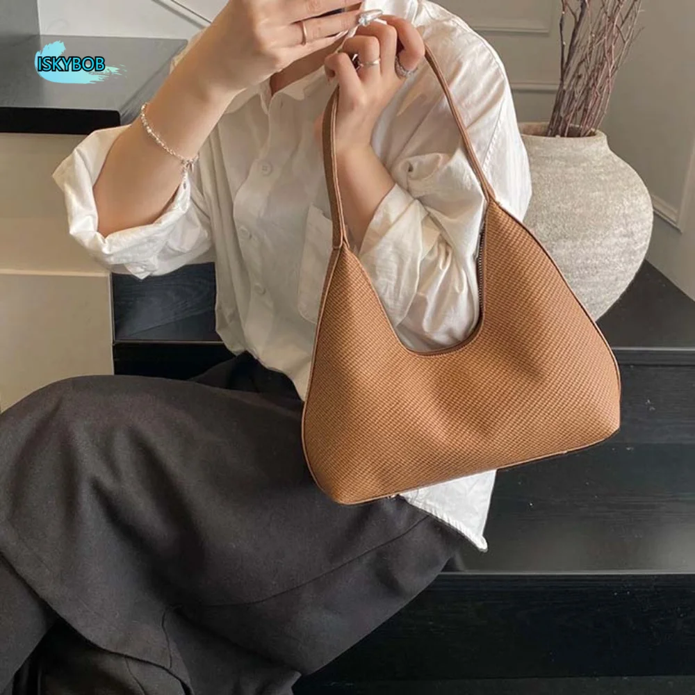 

Storage Bag Elegant PU Hobo Bag Solid Color Anti-Splash Water French Underarm Bag Black Blue Texture Handbag Travel