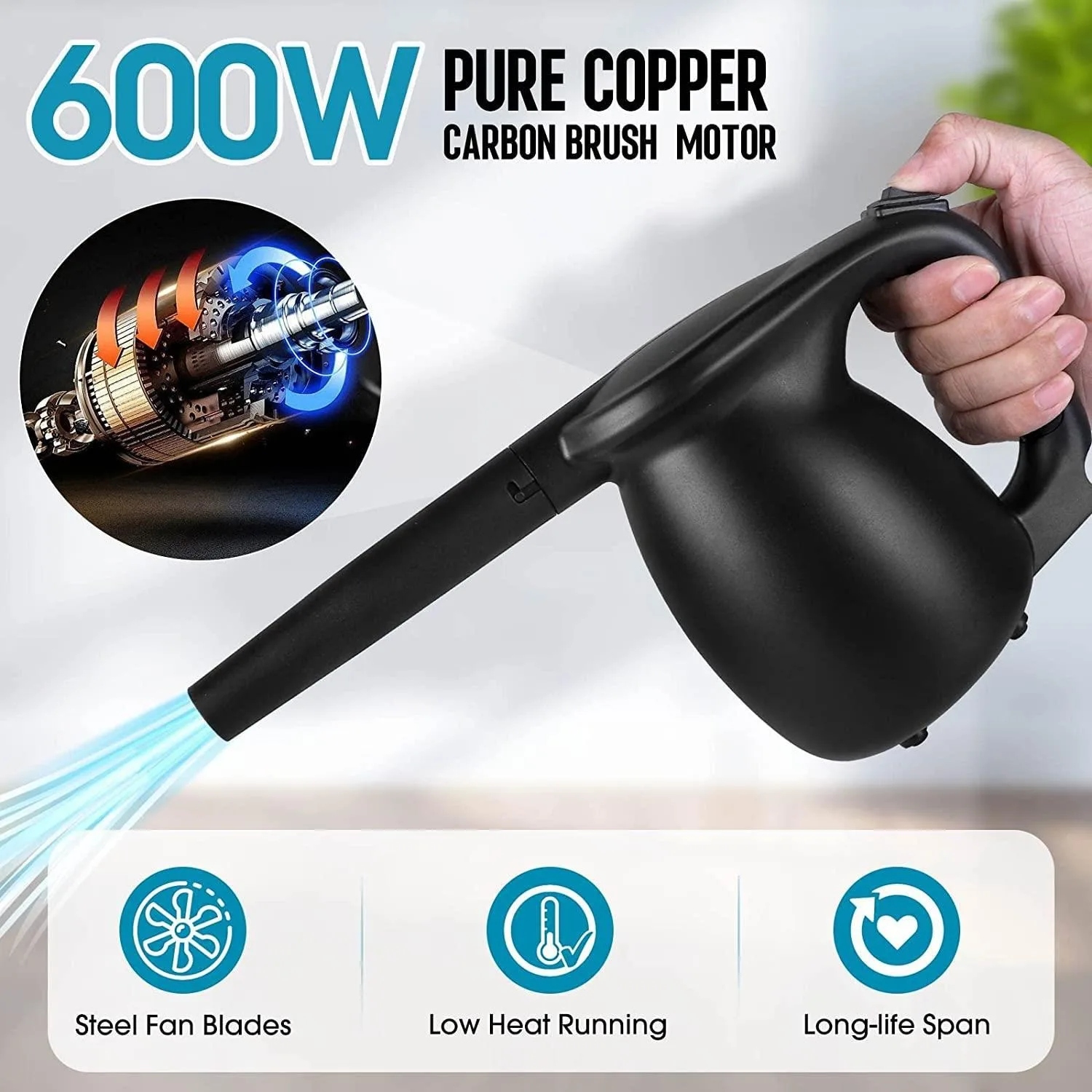 Electric Compressed Air Duster 500W Air Blower Air Cleaner for Keyboard Computer PC Clean Hair Dryer,Air Pump for Inflatables