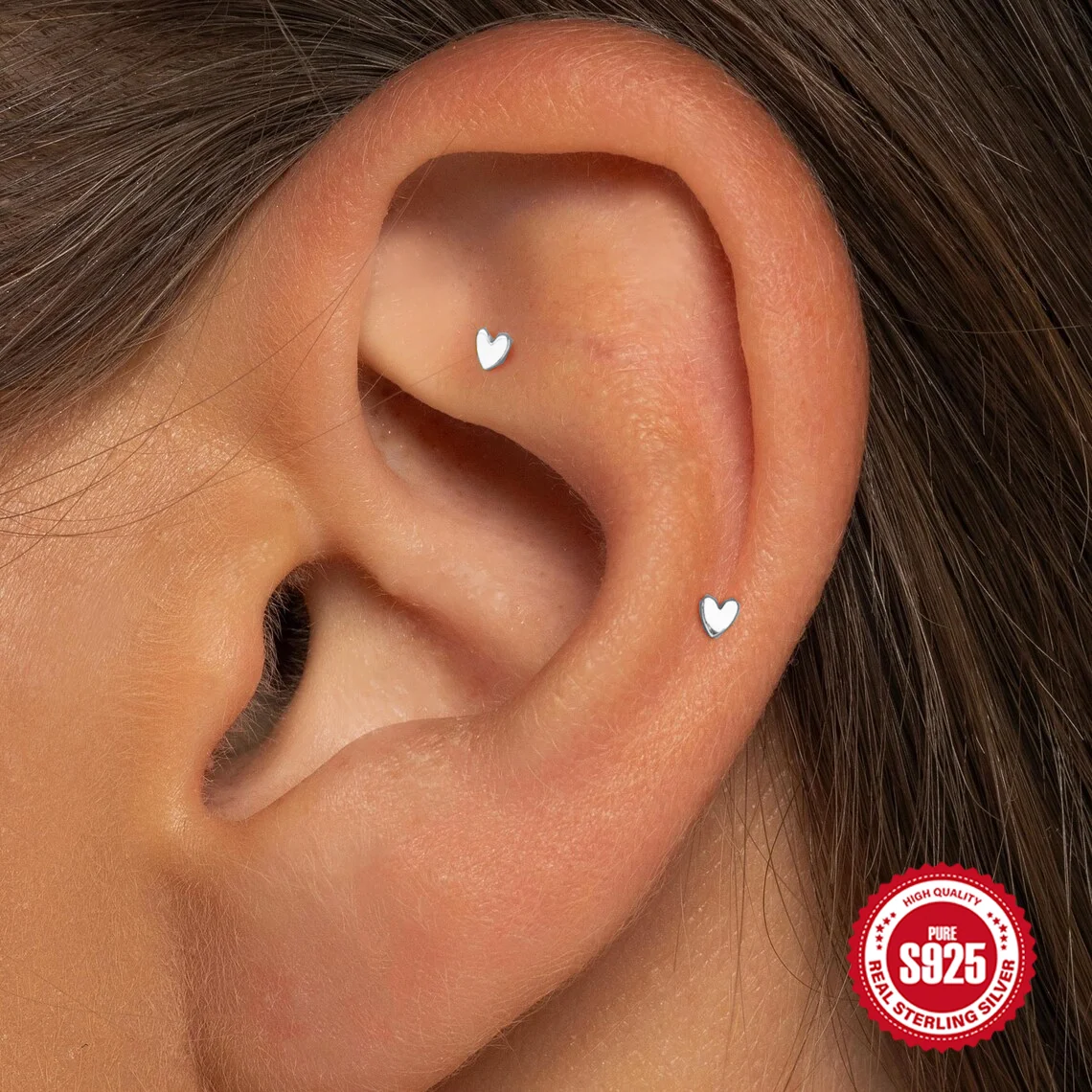 

AIDE 1 Piece 925 Sterling Silver Shiny Heart Series Piercing For Women Allergy-proof Cute Dainty Daily Party Fine Jewelry