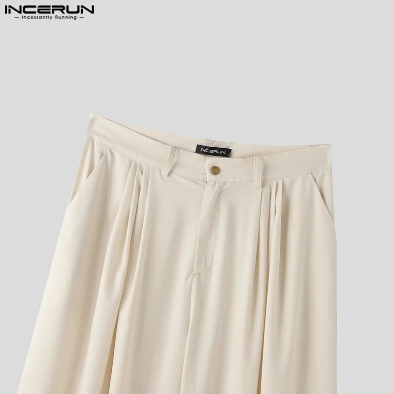 INCERUN-pantalones de pierna ancha para hombre, ropa informal holgada con botones y estampado de flores, plisada, a la moda, 2024