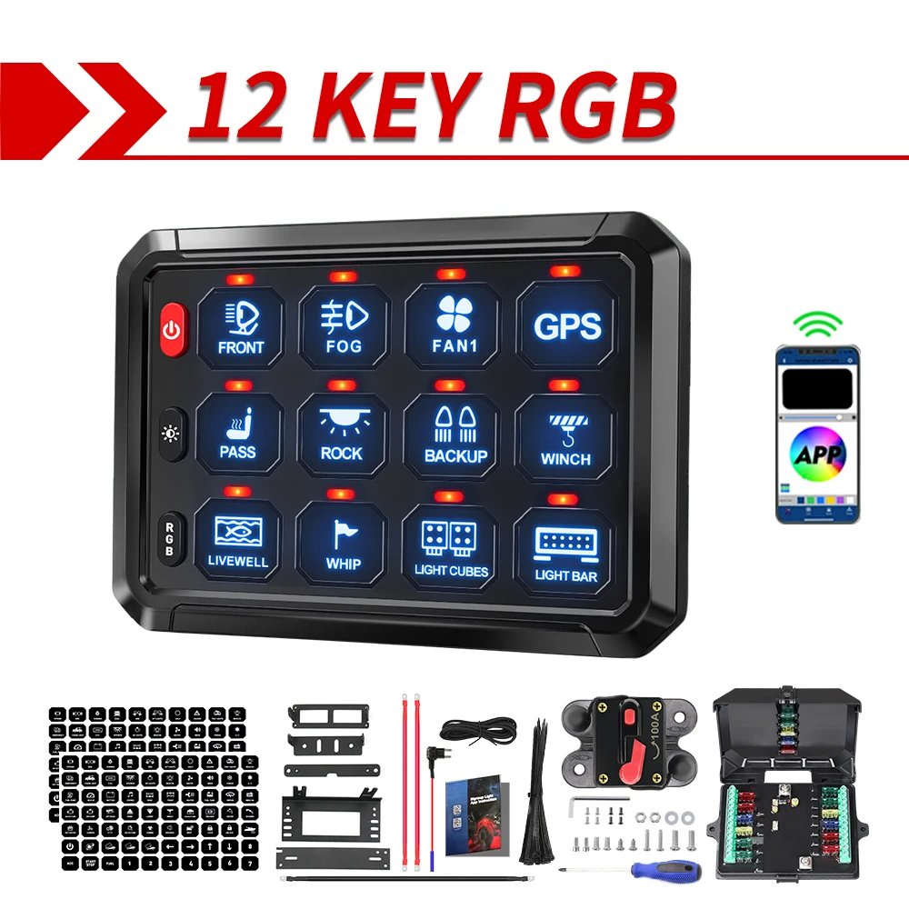 COLIGHT 12 Gang APP Schakelpaneel voor voor Alle Voertuigen 12 V 24 V Automatische Dimbare Touch Control Box Schakelpaneel voor Off Road Auto