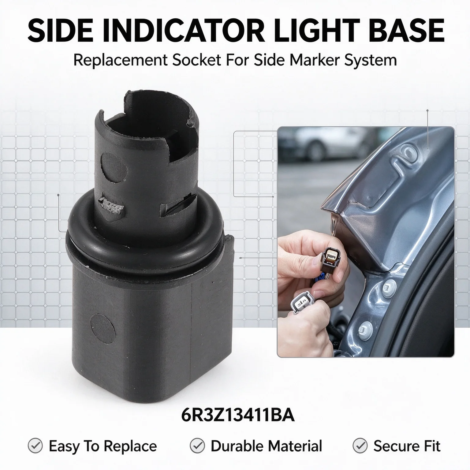 Lamp Socket Holder 6R3Z-13411-BA Car Side Indicator Marker Light for Ford Fiesta 2011-2013 Mustang 2005-2021 Ranger 2019-2021