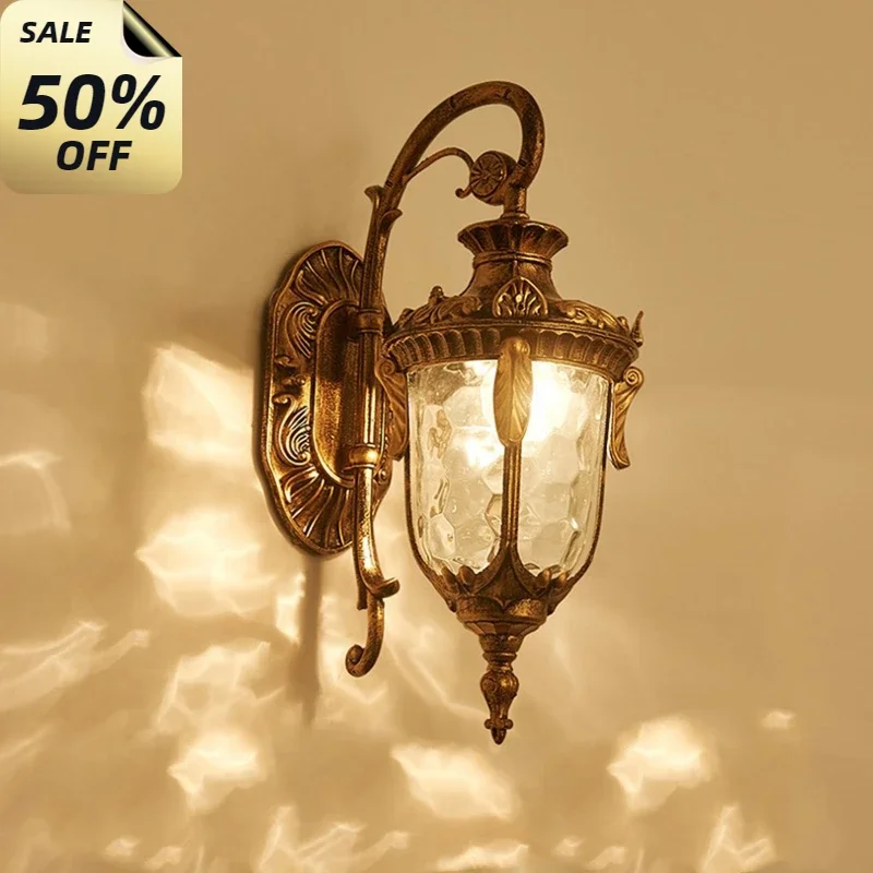 

Outdoor Wall Light Fixtures Retro Porch Lamp Exterior Nighting Sconce for House Front Door Garage Patio Bronze+Glass E27