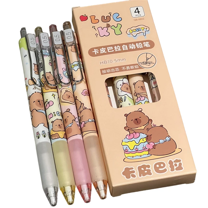 4 قطعة قلم رصاص ميكانيكي لطيف كابيبارا كارتوني للأطفال رسم الكتابة اللوازم المدرسية هدايا قرطاسية جمالية للطلاب