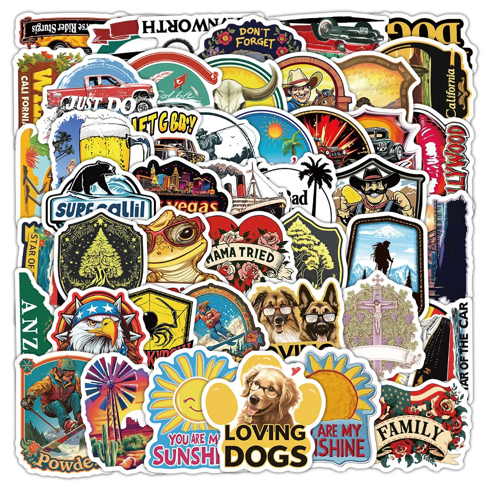 

50pcs Retro style mobile phone sticker water cup notebook hand graffiti account material waterproof decorative sticker