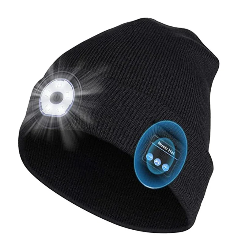 1 Pcs Wireless Music Bluetooth-compatible Hat Led Wireless Call Night Running Outdoor Lighting Emergency Light Warm Knitted Hat