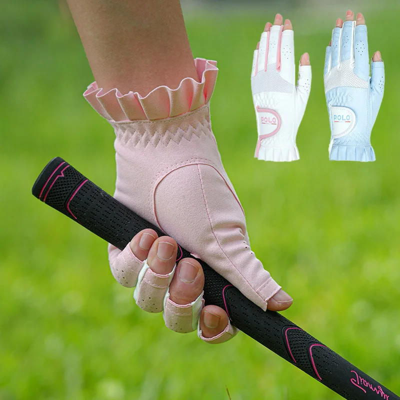 1 Pair Female Open Finger Breathable Sports Gloves Women Left and Right Hand Golf Mittens Ruffle Patchwork Training Finger Cover