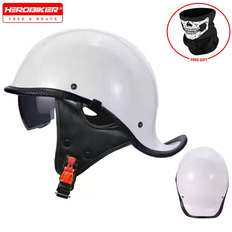 

Retro Motorcycle Helmets Vintage Motorbike Half Helmet Built-in Lens Winter Warm Electric Bike Safety Cap for Men Women