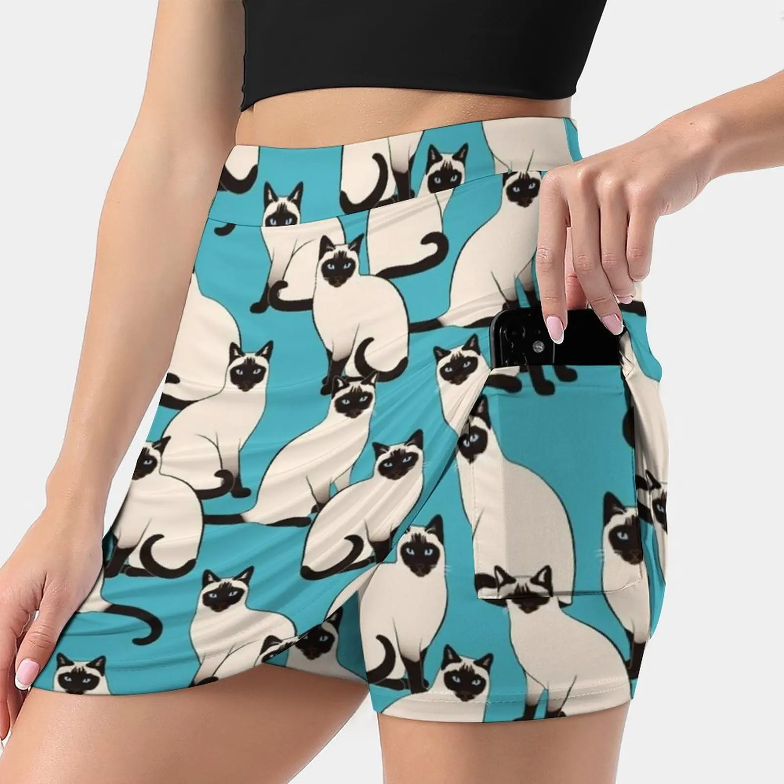 Siamese Cats Dense On Turquoise Skirts Woman Fashion 2022 Pant Skirt Mini Skirts Office Short Skirt Pattern Turquoise Siamese