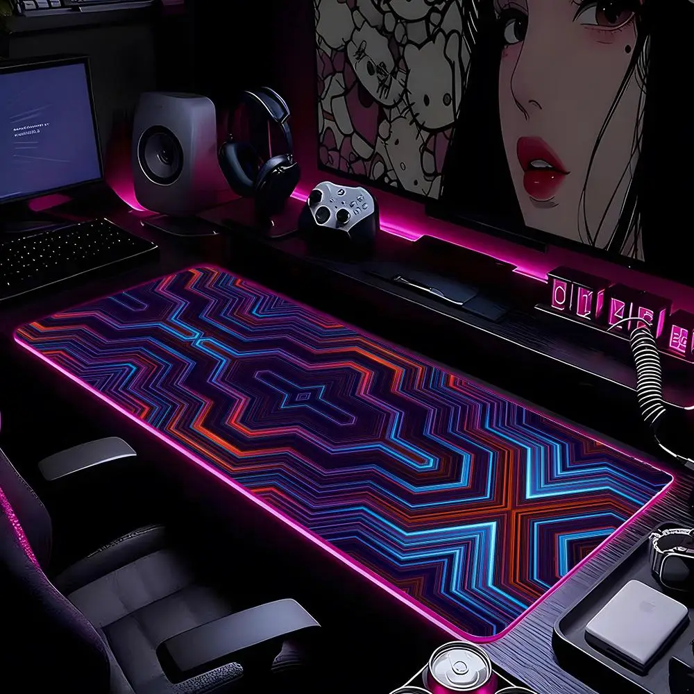 

Коврик для мыши с геометрическим креативным дизайном, HD-печать, для геймеров, с фиксированным краем, нескользящий, RGB, XXL 90x40 см, для клавиатуры