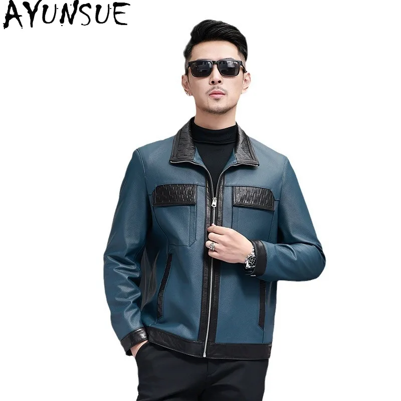 

AYUNSUE Genuine Leather Jacket Men Autumn Mens Clothes Top Layer Cowhide Coat Business Casual Coats 2025 Chic Jaqueta Couro
