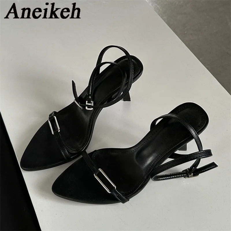 Aneikeh Sexy Slingbacks Narrow Band Buckle Strap Pumps Women Pointed Toe Low Thin Heels Wedding Party Mules Shoes Female Sandals