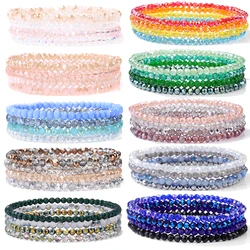 Simple 4pcs/set Crystal Faceted Beads Bracelets For Women Colorful Glass Austria Crystal elastic Bracelet Set Party Jewelry
