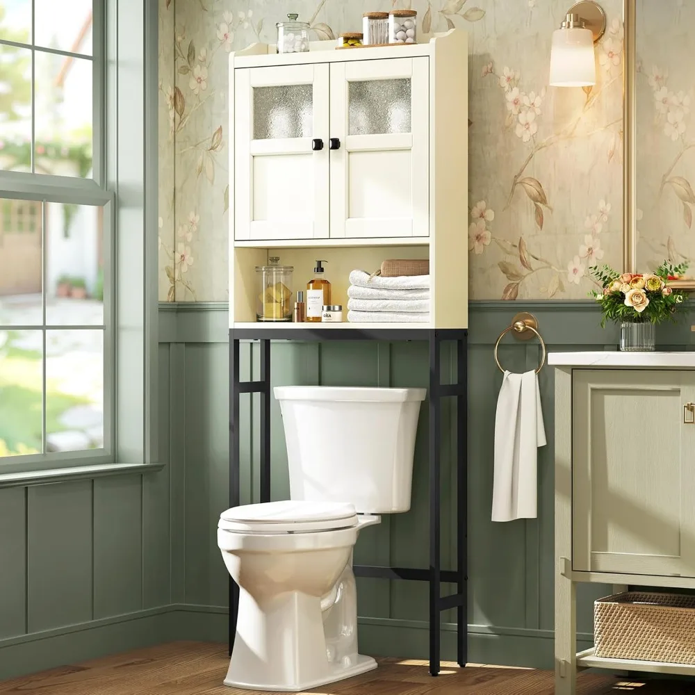 

Over The Toilet Storage, Bathroom Storage Cabinet Over Toilet, Above Toilet Storage with Double Doors and Soft Hinges Over Toile